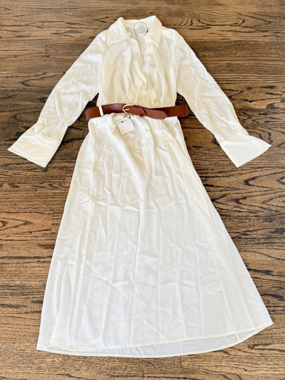 ZARA Business SHIRT DRESS with Belt OYSTER-WHITE SIZE Small NWT $109